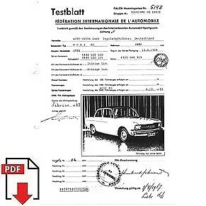 1967 Audi 80 FIA homologation form PDF download